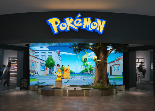 Pokemon Center Nagoya Storefront digital display Famous Character Shop : Fukuoka, Japan- Mar 16, 2026 