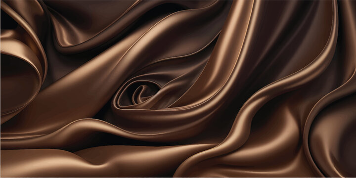 Elegant waves of brown and black silk and satin fabric create a luxurious textile backdrop with smooth curves and soft shiny patterns for fashion decoration
