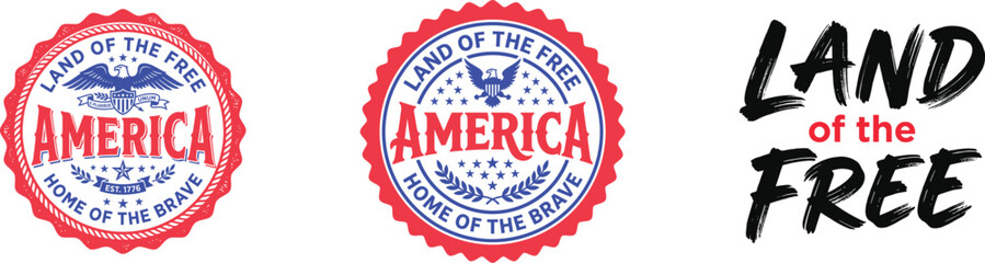 Independence day usa patriotic logos and typography land of the free home of the brave © Shahinur