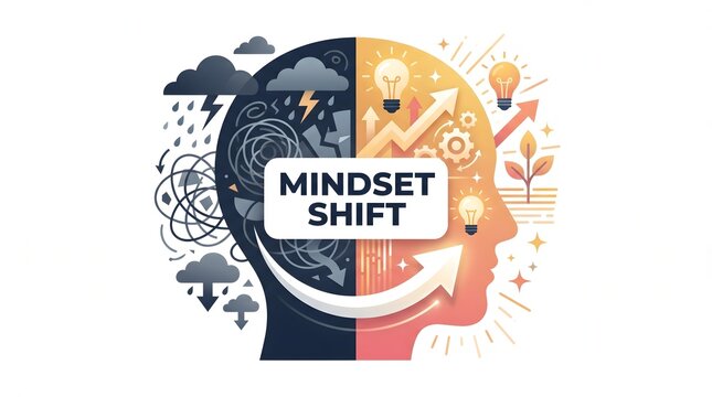 Mindset Shift Transformational Illustration from Fixed to Growth Attitude