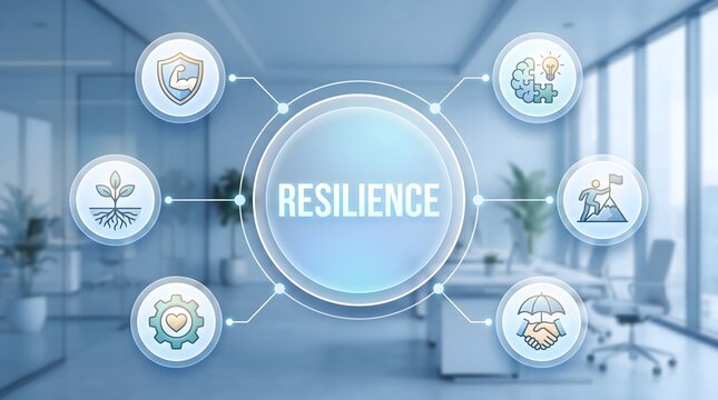 Resilience Business Concept Dashboard with Coping Strategy Icons in Office