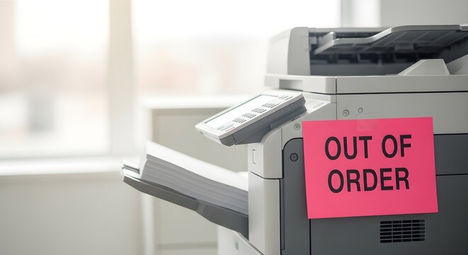 Printer Machine Showing an Out of Order Notice Sign in Office
