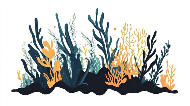 Stylish seaweed motif illustrations in a clean abstract vector style, ideal for graphic design, patterns or modern decor themes