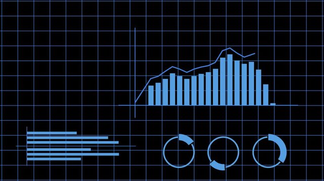 Animation of a business infographics with rising arrow and bar stats appearing, symbolizing growth and success. Animated Business Corporate Icon. Flat 2D Motion Graphic. Office Explainer Animation.