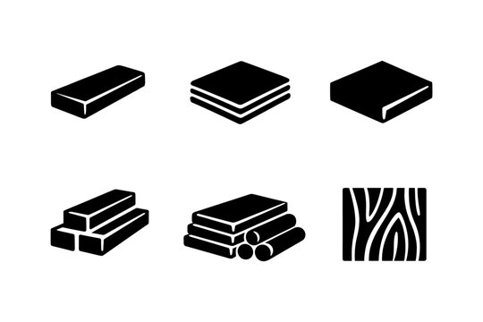 Lumber and wood boards solid black icon set vector illustration