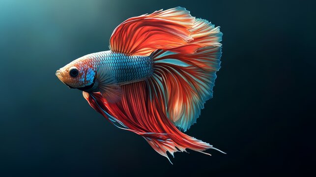 Hand-painted fish illustration showing exotic species such as Betta Splendens and Mandarine Trigger with realistic fin details and flowing aquatic motion