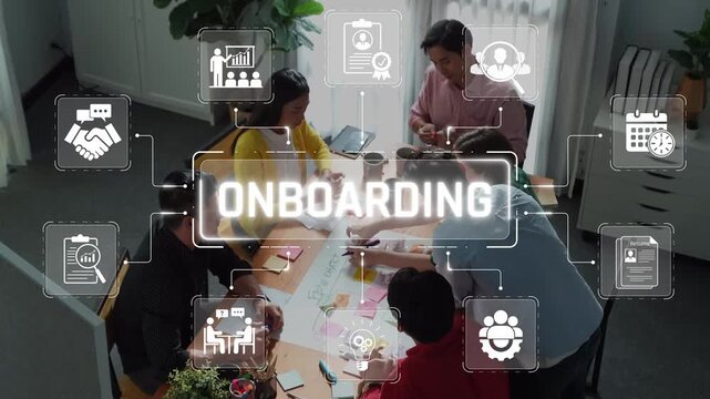 Group of Diverse Professionals Engaged in Onboarding Session with Visual Tools and Charts in Modern Office Space Sigmoid