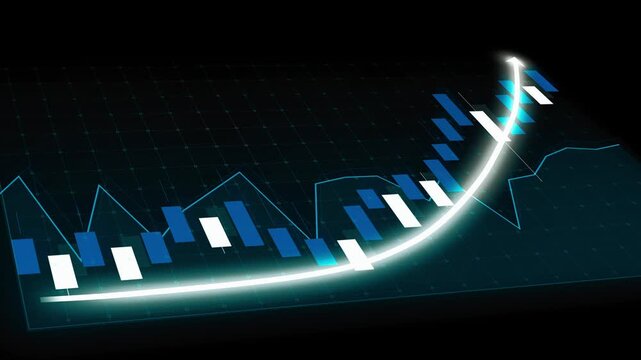 Business growth concept in allusive graph chart showing marketing sales profit increasing to future target . Excellent financial status of corporate business rise up . Finance and money 3D rendering .