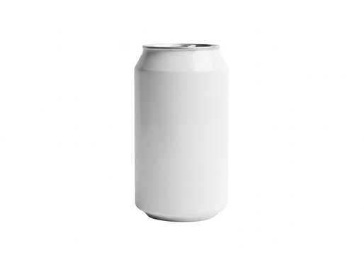 Blank white aluminum soda can mockup, matte metallic beverage container on white background, realistic 330ml soft drink tin for branding and packaging design