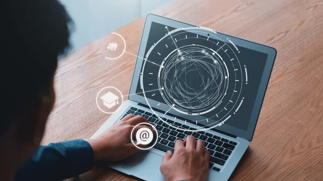 Online education icons show e-learning, online education classes, and digital study. Online education enables global online education access, flexible learning. Gist