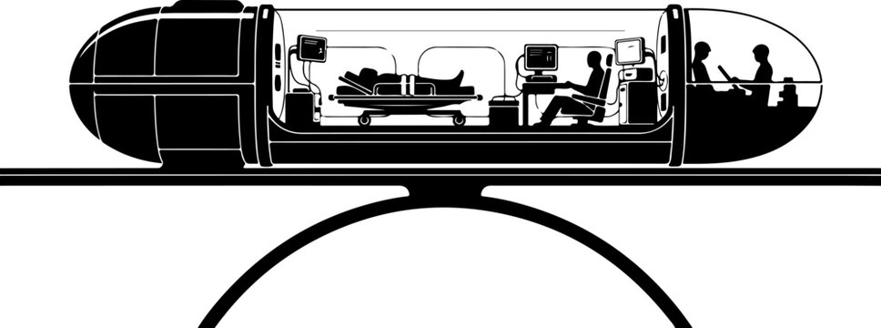 Blimp interior, airship cross-section, vector illustration, futuristic vehicle