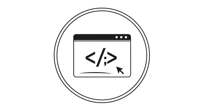 Coding symbol on computer screen.