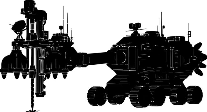 Futuristic Spaceship, Space Station, Black Vector Illustration, Sci-Fi, Spacecraft