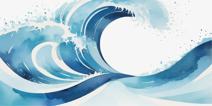 An abstract blue wave vector illustration featuring flowing lines and ocean motion curves on a decorative light pattern backdrop for a modern wallpaper design element