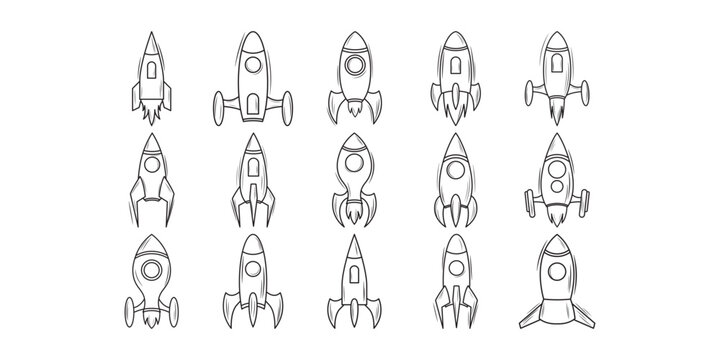 Hand Drawn Rocket Doodle Set
