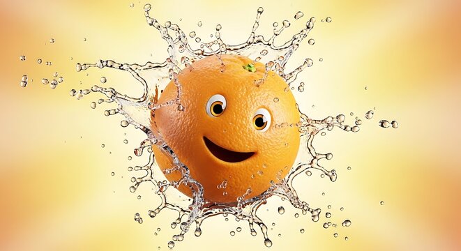 Cartoon orange character with smiling face and splashing water