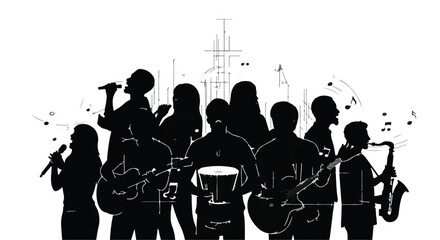 Fototapeta premium Energetic band silhouettes performing with passion and rhythm