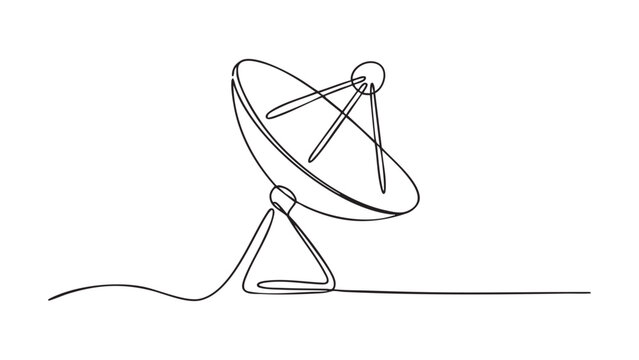 Continuous line drawing of a satellite dish, communication and technology concept.