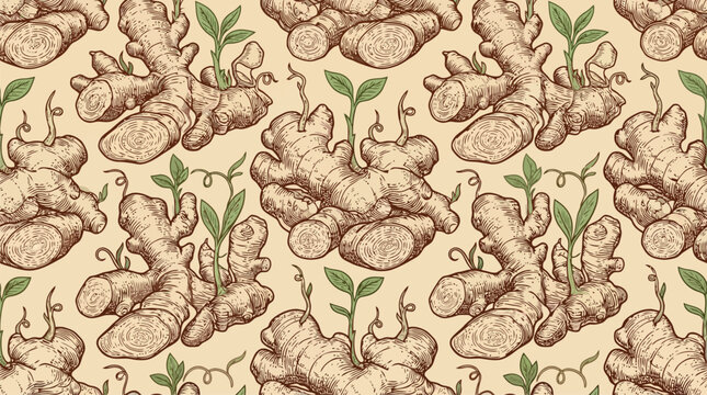 Ginger Root Pattern With Repeating Rhizomes.