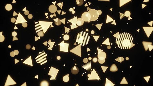 golden geometric shapes floating abstract background triangles circles