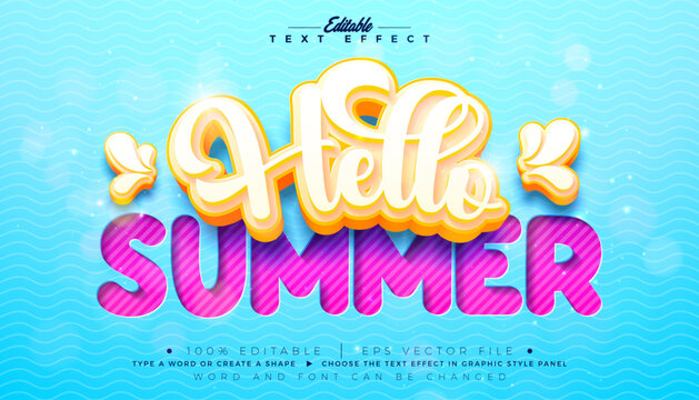 Summer Holiday Editable Text Effect Design Vector Graphic Style with Beach Elements and 3d Typography Lettering on Blue Background. Premium Illustration Template for Banner, Greeting Card, Flyer