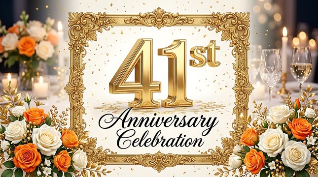 41st anniversary celebration sign with flowers on a table