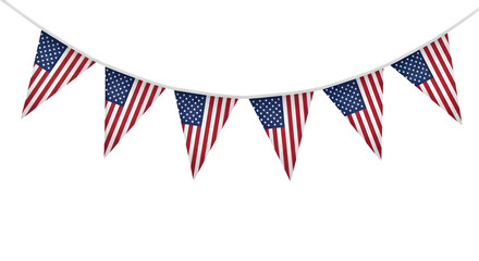 Obraz premium American independence day bunting flags patriotic garland isolated on transparent background