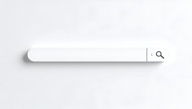 Clean White Search Bar with Magnifying Glass Icon on White Background.