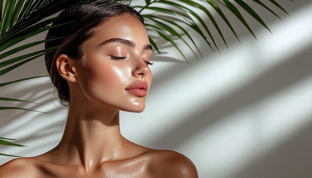 Fresh and Pure Beauty Portrait Highlighting Moisture and Dewy Skin