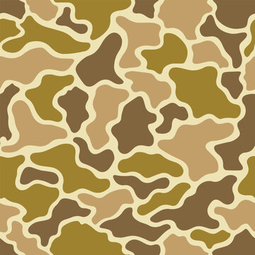 Old School Frog Skin Duck Camo Seamless Pattern, Vintage Mustard and Tan Hunting Camouflage Vector