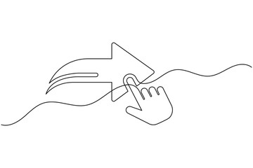 Obraz premium Hand clicking arrow button continuous one line drawing minimalist symbol vector illustration