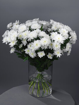 Bouquet Chrysanthemum bush Baltica in a transparent vase.
