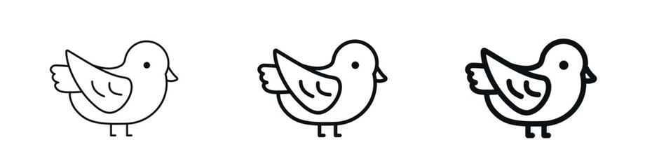 Cute bird icon in thin, regular, bold outline styles. Sparrow, tit, warbler, bluebird friendly cartoon design. Nature and animal themes. Vector illustration isolated on white background © Anastasiia