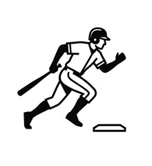 Obraz premium Baseball Player Running To Base Illustration - Athlete Sprinting With Bat Vector Icon.