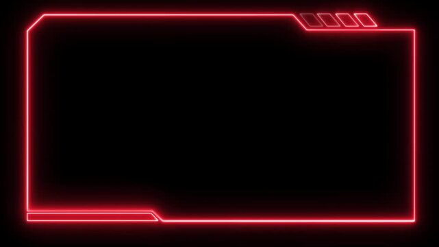 futuristic frame hud Sci-fi squre red in transition line animation with bar looping, neon video frame square, technology line universal, Technology hologram frame border