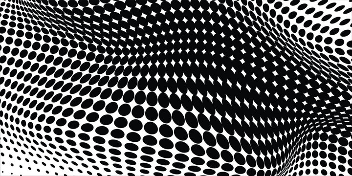 Bingkai titik halftone hitam abstrak dengan tepi bergelombang dan ruang salinan pusat pada latar belakang putih