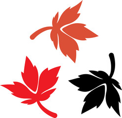 Fototapeta premium autumn maple leaf collection with minimalist red orange and black flat vector silhouettes for nature design
