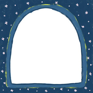 Cute Empty blank Blue watercolor crayon handdrawn kids teenagers birthday photo frame card template with stars theme Png