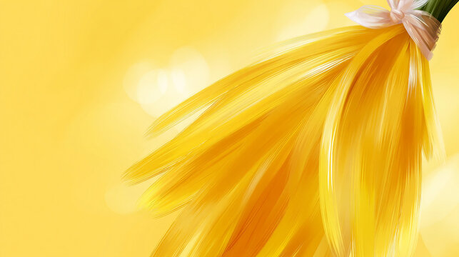 Close-up of wet strands of yellow spaghetti pasta on a blurred yellow background with italian food