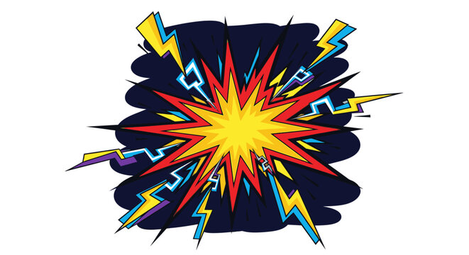 colorful explosion with lightning bolts on dark background