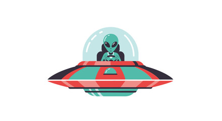 Alien in UFO Flying Saucer Spaceship, Sci-Fi Concept © salsa