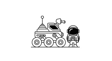 Astronaut and Rover on White Background, Space Exploration Icon © salsa
