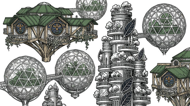 Steampunk Airship Fleet with Geometric Balloons.