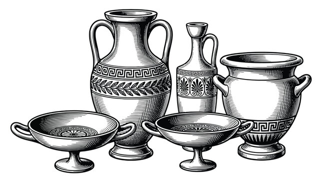 Antique Collection of Ornate Silver Vessels and Jugs.