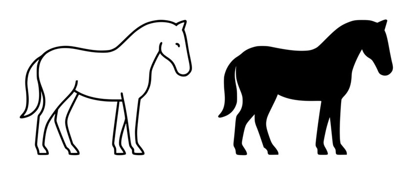 Minimalist horse icon in outline and silhouette style