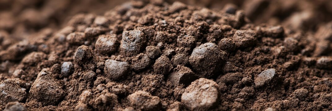 Detailed Macro Photo of Dry Ground Surface with Textured Earth, Grunge Brown Soil Background