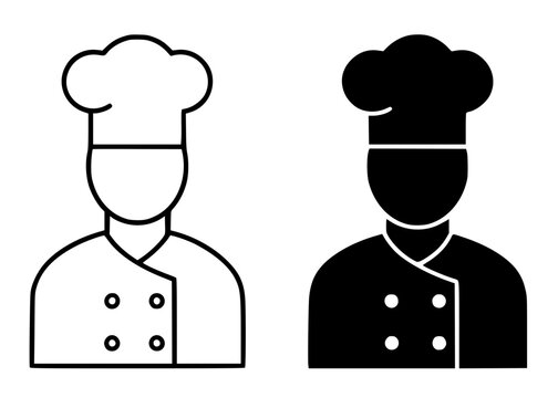 Minimalist chef icon in outline and silhouette style