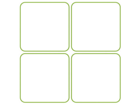 Minimalist Four-Panel Green Frame Grid, A simple 2x2 grid with rounded green borders on a black background, perfect for wireframes, UI design, or a customizable photo collage template.