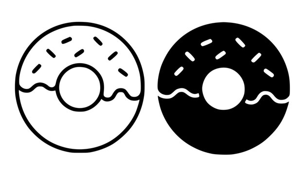 Donut minimalist icon in outline and silhouette style