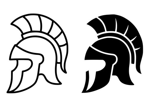 Spartan helmet minimalist icon in outline and silhouette style